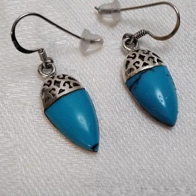 Unique Vintage Sleeping Beauty Turquoise 925 Earrings