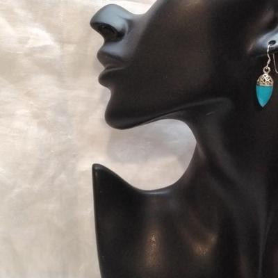 Unique Vintage Sleeping Beauty Turquoise 925 Earrings