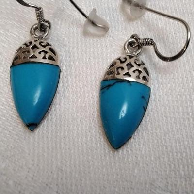 Unique Vintage Sleeping Beauty Turquoise 925 Earrings