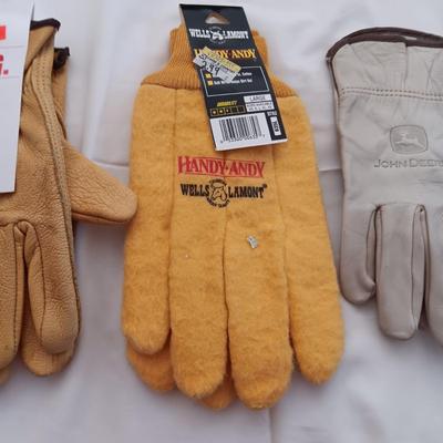 NEW LEATHER AND CLOTH MEN'S GLOVES (LARGE) PLUS LEATHER JOHN DEERE GLOVES