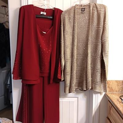 3 PC BURGUNDY OUTFIT BY ELL JAY AND A CHICO'S SWEATER (2)