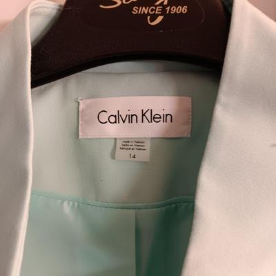 TEAL PENDLETON SUEDE JACKET, CALVIN KLEIN BLAZER AND A SHEER BLOUSE SIZE LARGE