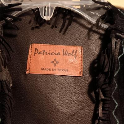 LADIES COWGIRL JACKET (M) PATRICIA WOLF LONG LEATHER VEST AND LONG SWEATER (L)