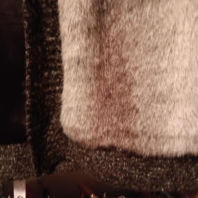 DAVID KAHN LONG SWEATER (L) AND CRIPPLE CREEK FAUX FUR VEST (XL)