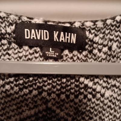 DAVID KAHN LONG SWEATER (L) AND CRIPPLE CREEK FAUX FUR VEST (XL)