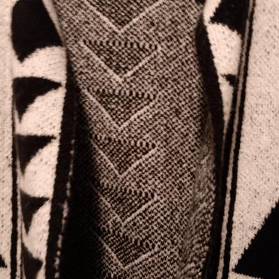 DAVID KAHN LONG SWEATER (L) AND CRIPPLE CREEK FAUX FUR VEST (XL)
