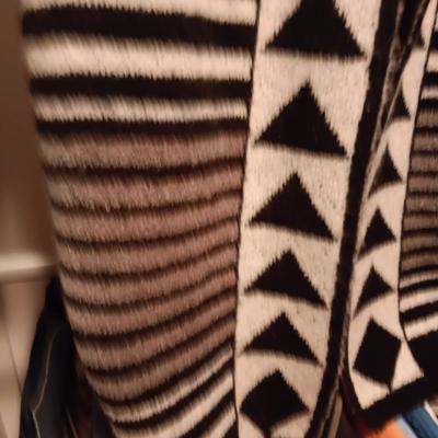 DAVID KAHN LONG SWEATER (L) AND CRIPPLE CREEK FAUX FUR VEST (XL)