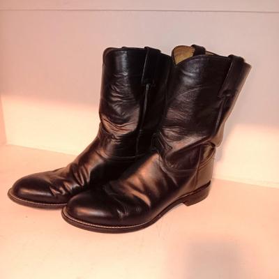 MEN'S JUSTIN LEATHER BOOTS SIZE 10EE & A BOOT HORN
