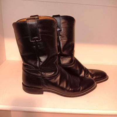 MEN'S JUSTIN LEATHER BOOTS SIZE 10EE & A BOOT HORN