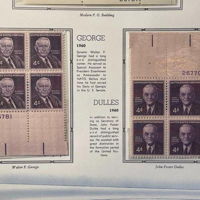 Post Office/George/Dulles 1960 Mint Condition US Stamp Plate Blocks Page as Pictured. Only One $5 Shipping Charge for 1 or 100 Pages Won.