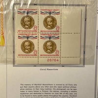 Gustaf Mannerheim 1960 Mint Condition US Stamp Plate Blocks Page as Pictured. Only One $5 Shipping Charge for 1 or 100 Pages Won.