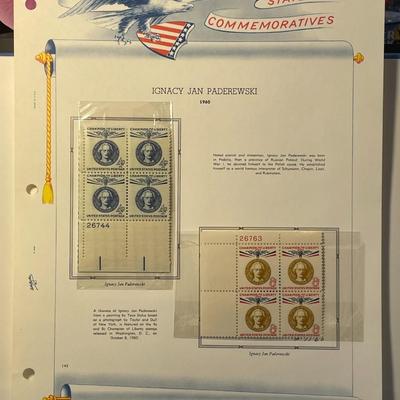Ignacy Jan Paderewski 1960 Mint Condition US Stamp Plate Blocks Page as Pictured. Only One $5 Shipping Charge for 1 or 100 Pages Won.