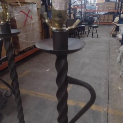Pair of Heavy Wrought Metal Twist Post Floor Lamps