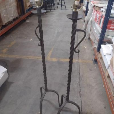Pair of Heavy Wrought Metal Twist Post Floor Lamps