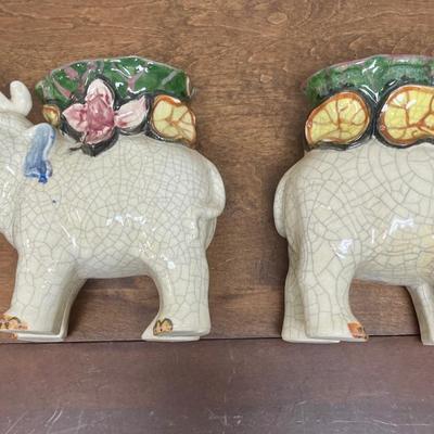 Vintage Ceramic Lucky Elephant Planter Vase Pair Japan