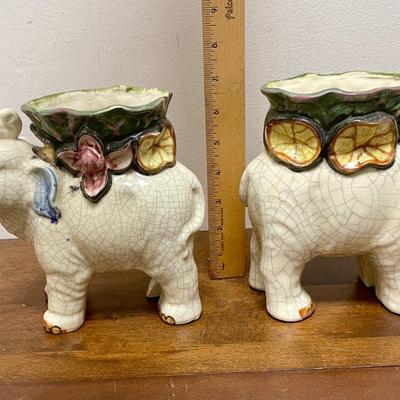 Vintage Ceramic Lucky Elephant Planter Vase Pair Japan