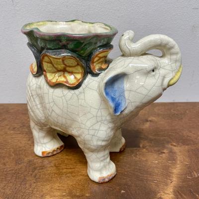 Vintage Ceramic Lucky Elephant Planter Vase Pair Japan