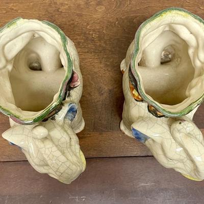 Vintage Ceramic Lucky Elephant Planter Vase Pair Japan