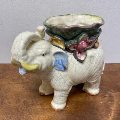 Vintage Ceramic Lucky Elephant Planter Vase Pair Japan