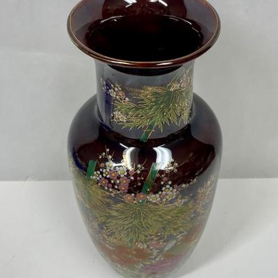 Antique Vintage Japanese Porcelain Vase w/Multi-Colored Flowers and Bird 12"