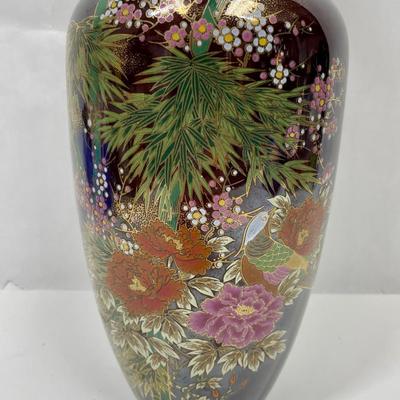 Antique Vintage Japanese Porcelain Vase w/Multi-Colored Flowers and Bird 12"