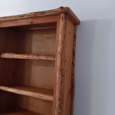 PINE LOG SHELF WITH CABINET