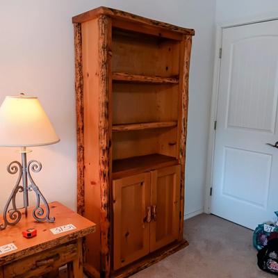 PINE LOG SHELF WITH CABINET