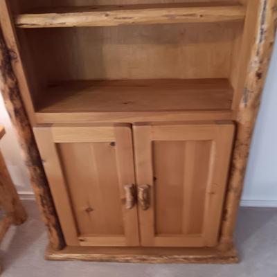 PINE LOG SHELF WITH CABINET