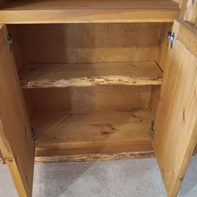 PINE LOG SHELF WITH CABINET