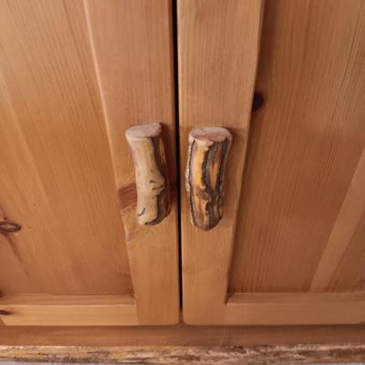 PINE LOG SHELF WITH CABINET