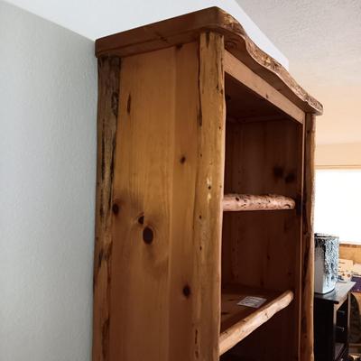 PINE LOG SHELF WITH CABINET