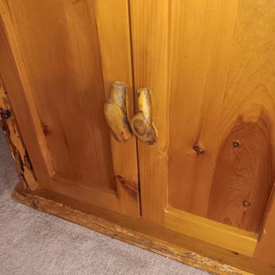 PINE LOG SHELF WITH CABINET