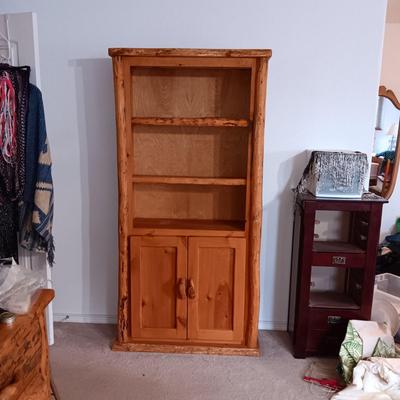 PINE LOG SHELF WITH CABINET