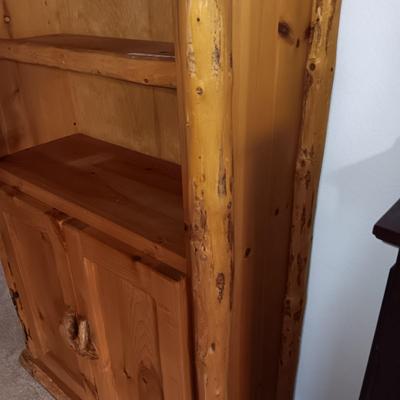 PINE LOG SHELF WITH CABINET