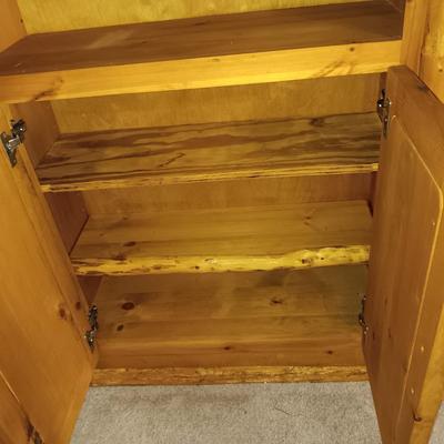 PINE LOG SHELF WITH CABINET