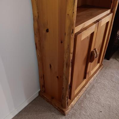 PINE LOG SHELF WITH CABINET