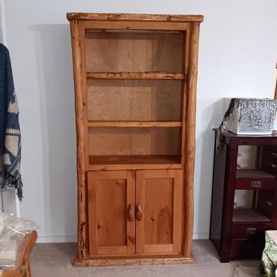PINE LOG SHELF WITH CABINET