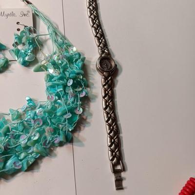 MATCHING NECKLACE AND EARRINGS, BRACELET AND WATCH