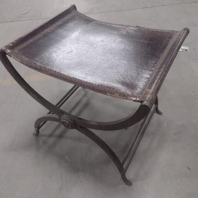 Wrought Metal Base Curule Stool with Leather Saddle Seat Choice A