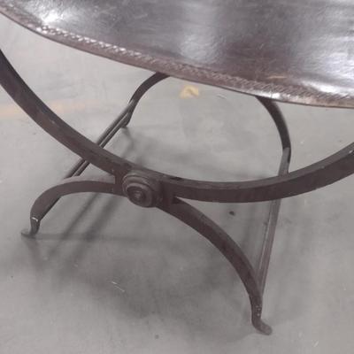 Wrought Metal Base Curule Stool with Leather Saddle Seat Choice A