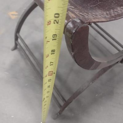Wrought Metal Base Curule Stool with Leather Saddle Seat Choice B