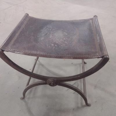 Wrought Metal Base Curule Stool with Leather Saddle Seat Choice B
