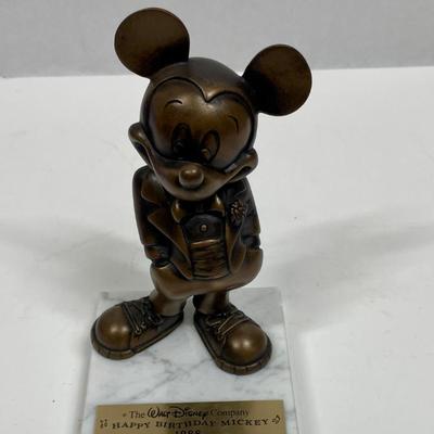 Mickey Mouse Vintage Pride Lines Disney (1988) Happy Birthday Mickey Bronze Tone Sculpture on Marble Base