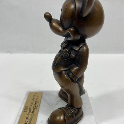 Mickey Mouse Vintage Pride Lines Disney (1988) Happy Birthday Mickey Bronze Tone Sculpture on Marble Base