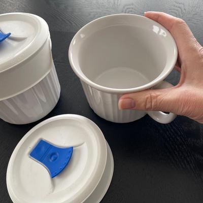 Huge CorningWare soup mugs with lids