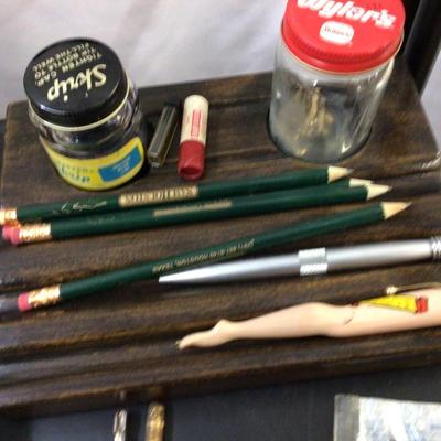 Ink Pens, Wood Pen Holder, Matches, Keys, Solar Calculator and More