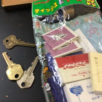 Ink Pens, Wood Pen Holder, Matches, Keys, Solar Calculator and More