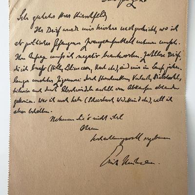 Erich Hartmann signed letter