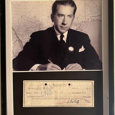J. Paul Getty custom framed signed check