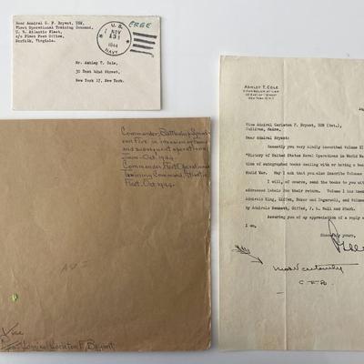 WWII Vice Admiral Carleton F. Bryant and  Ashley T. Cole Signed Letter with 1944 Cover 